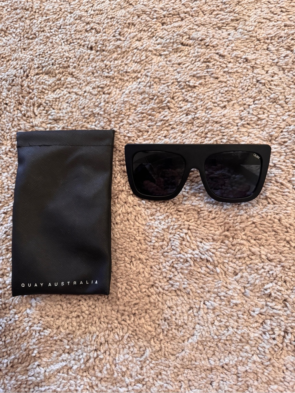 Quay Australia Black Oversized Square Sunglasses with Soft Pouch